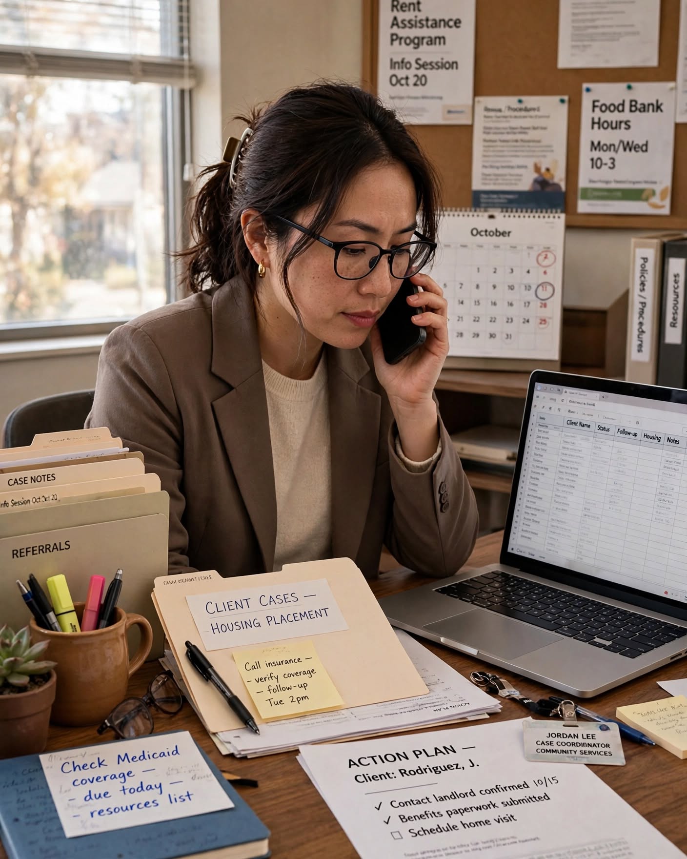 Case coordinator on a call reviewing a complex care case