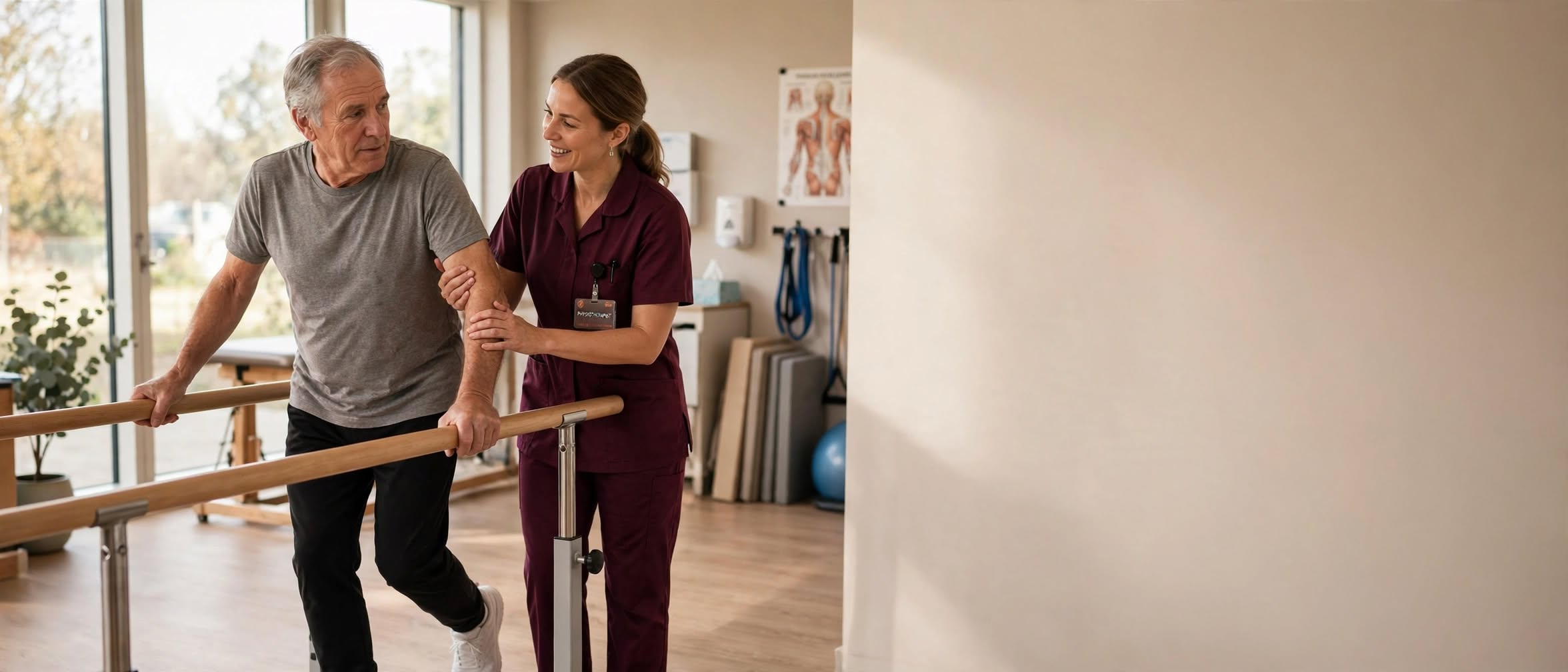 Rehabilitation session supporting recovery after a serious injury