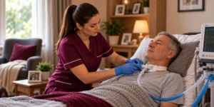 Nurse providing airway management care at home in Wolverhampton