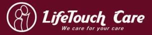Life Touch Care logo with burgundy background and tagline